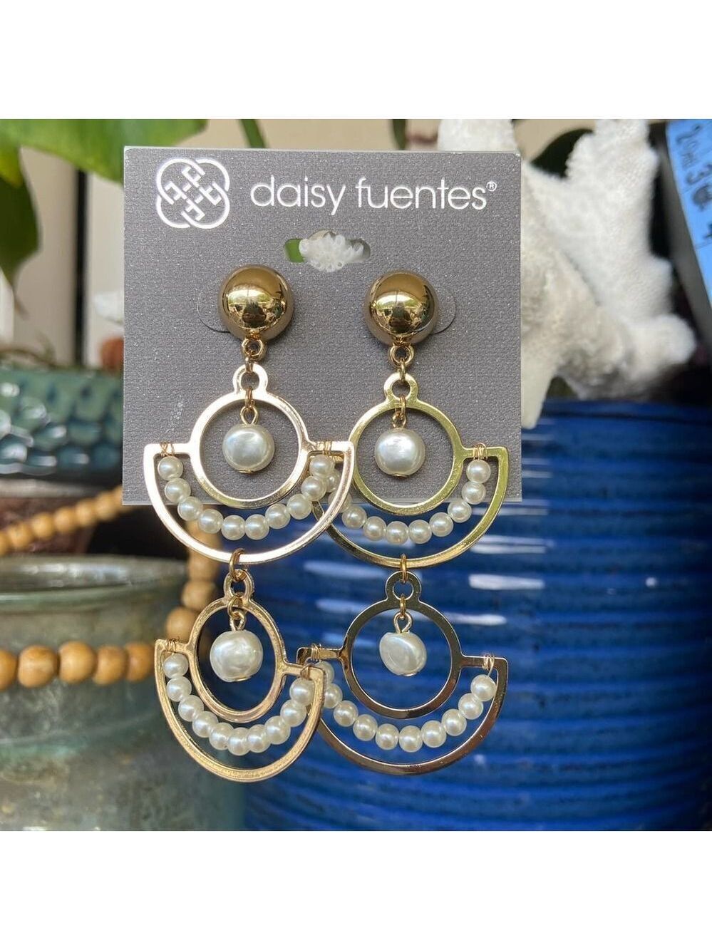 Gold/Pearl Dangle Drop Daisy Fuentes Fashion Earrings $16ea / 3 for $25